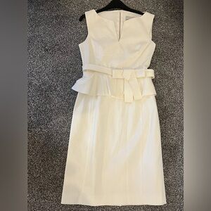 Karen Millen Ivory Peplum Split Neck Dress Size US 8